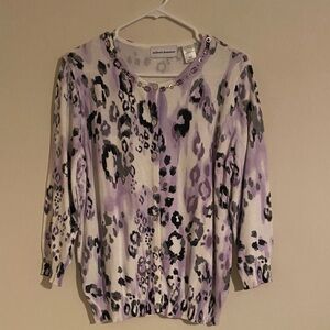 Alfred Dunner White w/Purple Leopard Print Long Sleeve Top